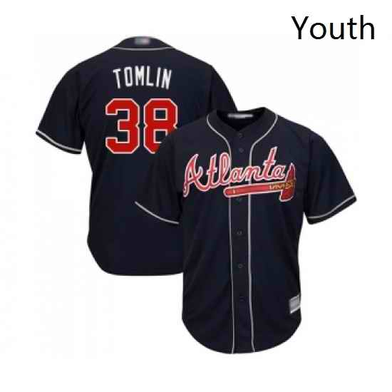 Youth Atlanta Braves 38 Josh Tomlin Replica Blue Alternate Road Cool Base Baseball Jersey